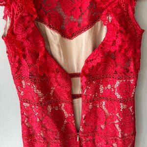 SAYLOR Red and Cream Lace Dress